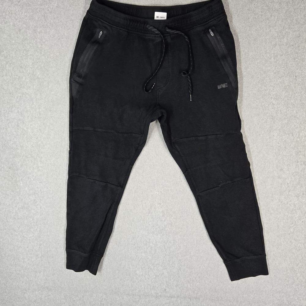 American Eagle Outfitters Men Activewear Pants L Black Jogger Sweatpants Fleece